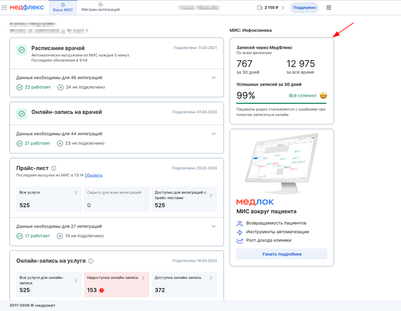 Обзор личного кабинета блок с МИС