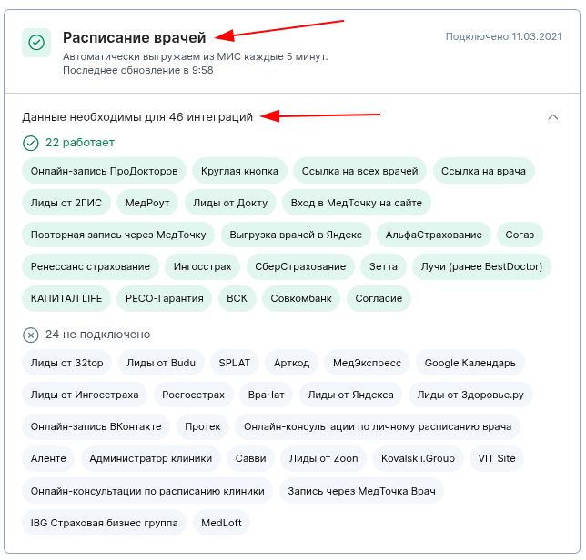 Тип данных и филиалы в ЛК МФ