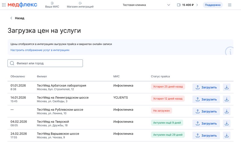 Загрузка цен на услуги